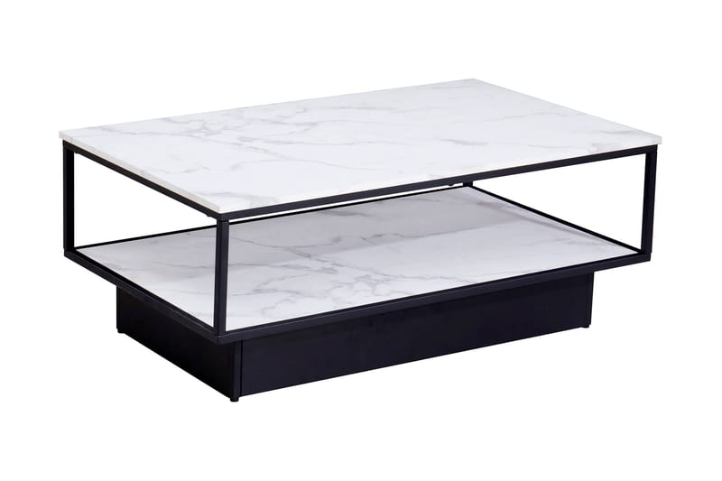 Sofabord Vannetta 120 cm med Oppbevaringshylle Marmormønster - Grå/Hvit/Svart - Marmorbord - Sofabord & salongbord