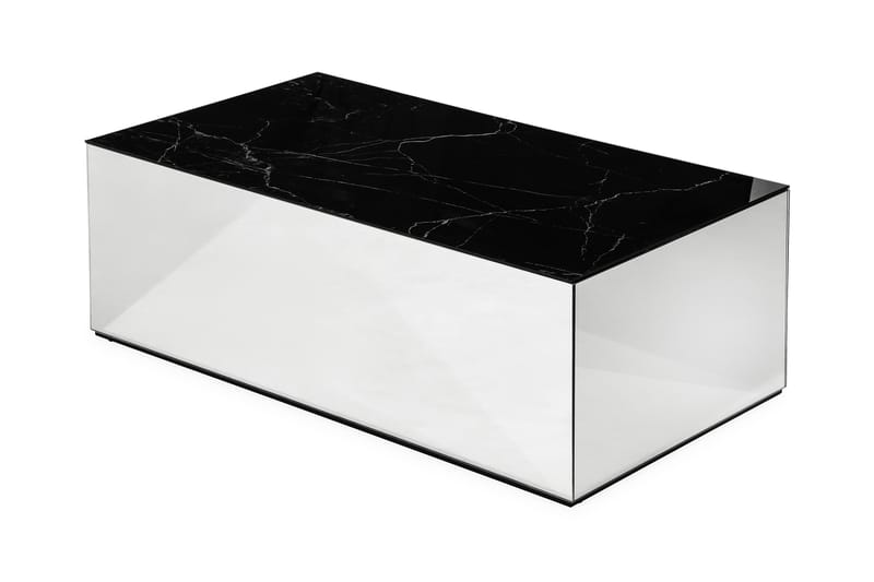 Sofabord Vathy 110 cm Marmormønster - Spegel/Glass/Svart - Marmorbord - Sofabord & salongbord