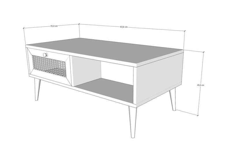 Sofabord Vergale 97 cm med Oppbevaring Hylle + 2 Skuffer - Natur - Sofabord & salongbord