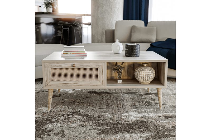 Sofabord Vergale 97 cm med Oppbevaring Hylle + 2 Skuffer - Natur - Sofabord & salongbord