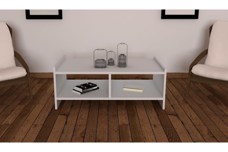 Sofabord Vernus 90 cm med Oppbevaringshyller - Hvit - Sofabord & salongbord