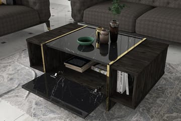 Sofabord Widegates 104 cm med Oppbevaringshyller + Lucka - Svart/Gull - Møbler - Bord - Sofabord & salongbord