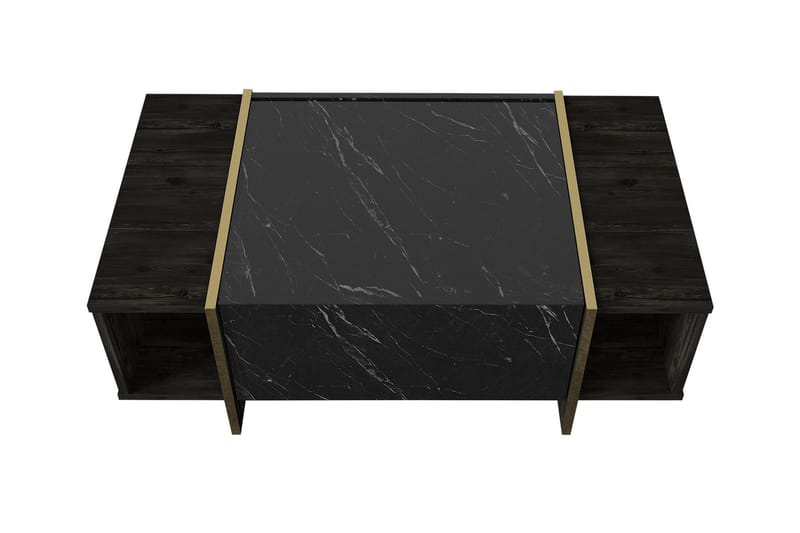 Sofabord Widegates 104 cm med Oppbevaringshyller + Lucka - Svart/Gull - Marmorbord - Sofabord & salongbord