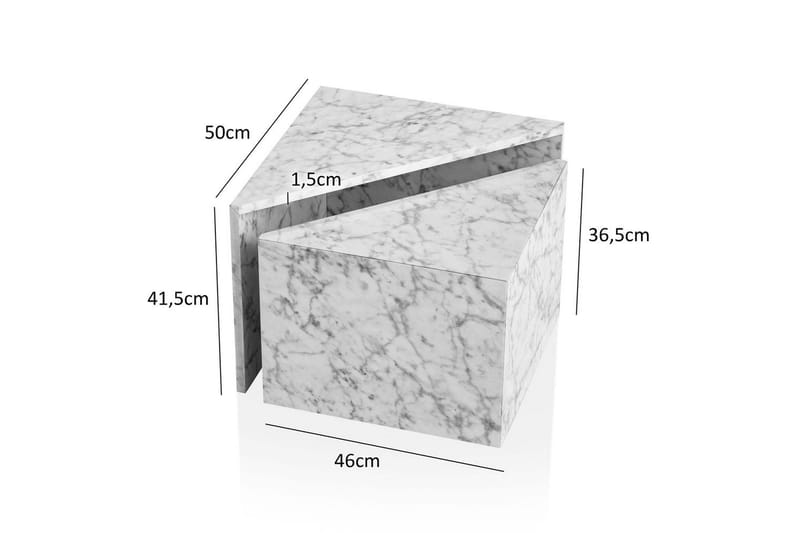 Sofabord Wohnling Sett av 2 MONOBLOC høyglans trekantet, moderne stil Marmor, Hvit - Marmor, Hvit - Møbler - Bord - Sofabord & salongbord - Kistebord