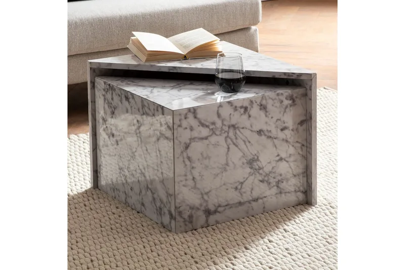Sofabord Wohnling Sett av 2 MONOBLOC høyglans trekantet, moderne stil Marmor, Hvit - Marmor, Hvit - Møbler - Bord - Sofabord & salongbord