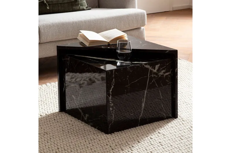 Sofabord Wohnling Sett av 2 MONOBLOC høyglans trekantet, moderne stil Marmor, Svart - Marmor, Svart - Møbler - Bord - Sofabord & salongbord