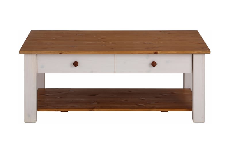 Sofabord Yamina 100 cm med Oppbevaring 2 Skuffer + Hylle - Hvit/Brun - Møbler - Bord - Sofabord & salongbord
