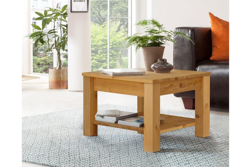 Sofabord Yamina 60 cm med Oppbevaringsskuff + Hylle - Brun - Møbler - Bord - Sofabord & salongbord