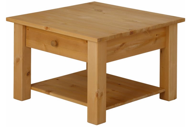 Sofabord Yamina 60 cm med Oppbevaringsskuff + Hylle - Brun - Møbler - Bord - Sofabord & salongbord