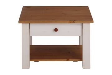 Sofabord Yamina 60 cm med Oppbevaringsskuff + Hylle - Hvit/Brun - Møbler - Bord - Sofabord & salongbord