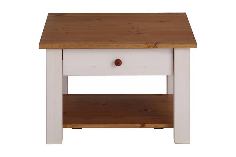 Sofabord Yamina 60 cm med Oppbevaringsskuff + Hylle - Hvit/Brun - Møbler - Bord - Sofabord & salongbord