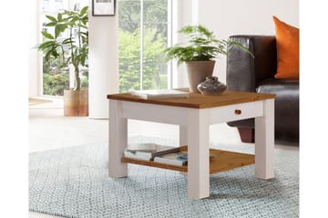 Sofabord Yamina 60 cm med Oppbevaringsskuff + Hylle - Hvit/Brun - Møbler - Bord - Sofabord & salongbord