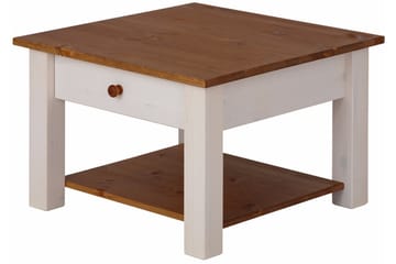 Sofabord Yamina 60 cm med Oppbevaringsskuff + Hylle - Hvit/Brun - Møbler - Bord - Sofabord & salongbord