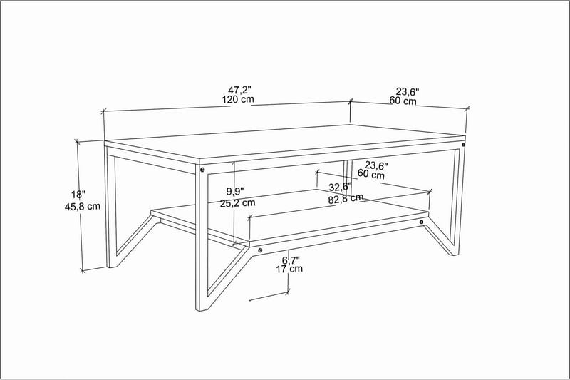 Sofabord Zakkum 60x45,8x120 cm - Hvit - Sofabord & salongbord