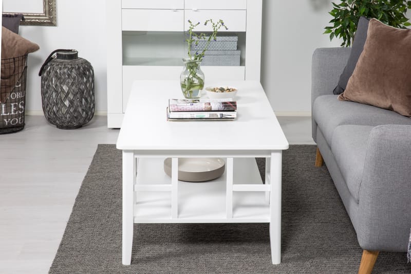 Sofabord Piteå 130 cm med Oppbevaringshylle Hvit - Hvit - Sofabord med oppbevaring - Sofabord & salongbord