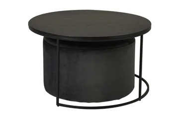 Sofabord Pisana 80 cm Rundt med Puff - Svart - Møbler - Bord - Sofabord & salongbord