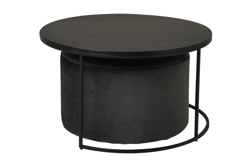 Sofabord Pisana 80 cm Rundt med Puff, Svart
