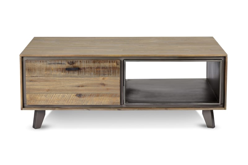 Sofabord Periana 120 cm med Oppbevaringshylle + Skuffer - Akacia/Beige/Grå - Sofabord & salongbord