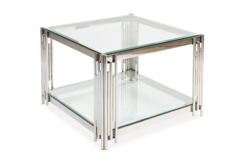 Sofabord Prato 70 cm med Oppbevaringshylle Glass/Krom - Stenexpo - Sofabord & salongbord