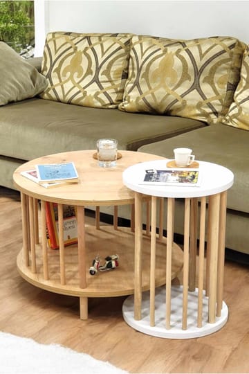 Sofabordsett Hanah Home Peka Set Pro (Ø60 x H43 cm) Sapphire eik hvit - Sapphire Oak og hvit - Møbler - Bord - Sofabord & salongbord