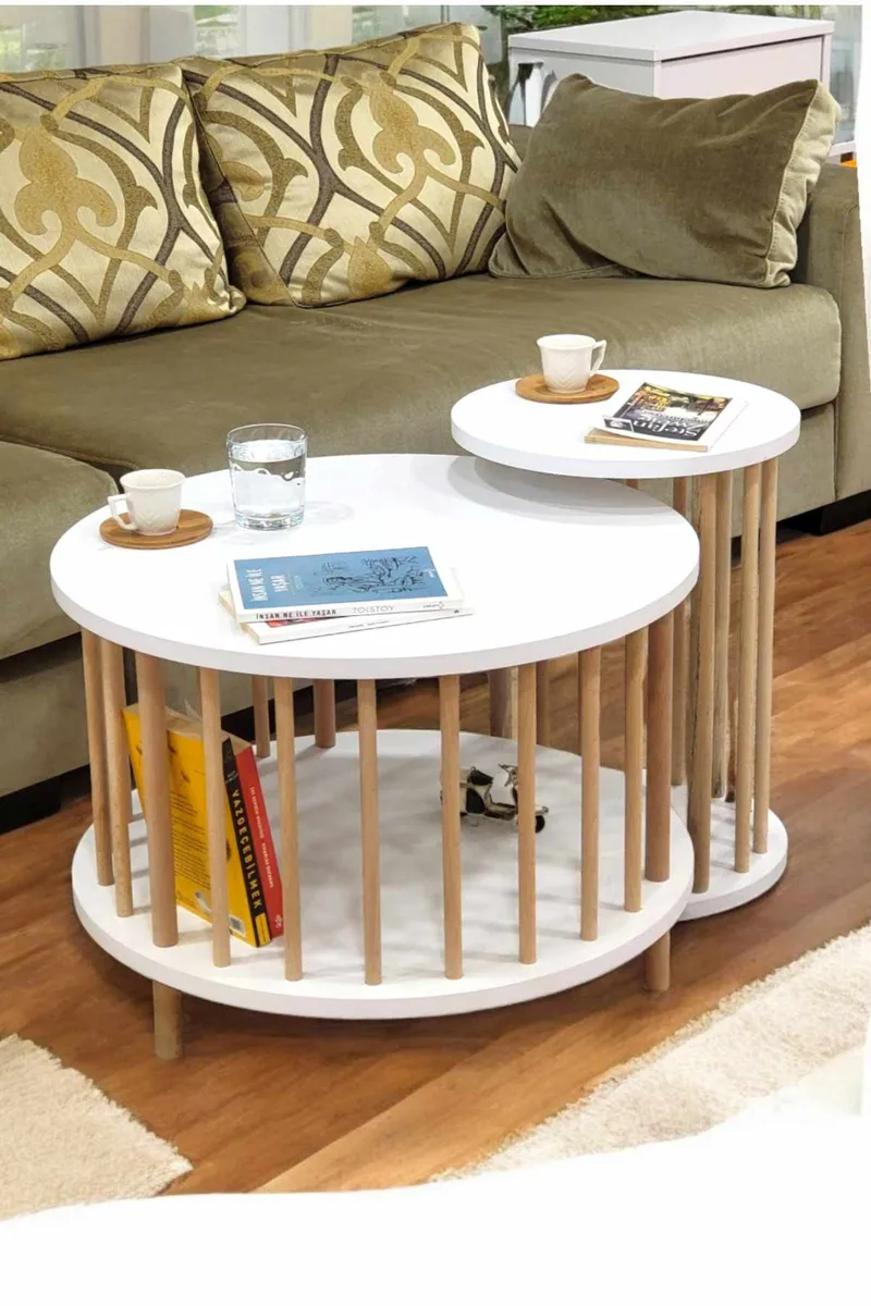 Sofabordsett Hanah Home Peka Set Pro (Ø60 x H43 cm) Hvit, Hvit