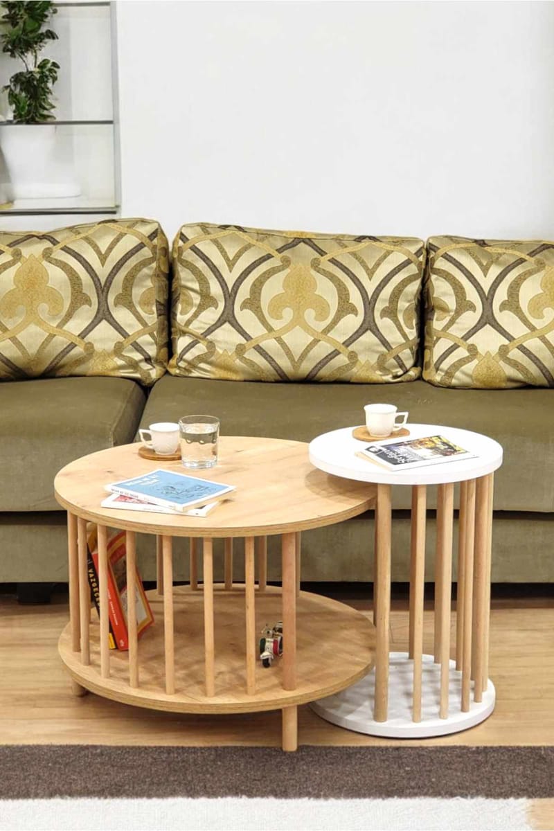 Sofabordsett Hanah Home Peka Set Pro (Ø60 x H43 cm) Sapphire eik hvit - Sapphire Oak og hvit - Møbler - Bord - Sofabord & salongbord