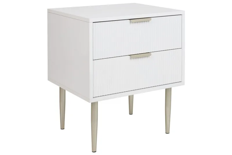 Soho Nattbord 48 cm i Tre med Oppbevaring og Metallben, Hvit|Brun