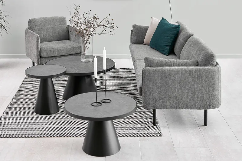 Soli Forlengingsbart Sofabord 66 cm Rundt - Glass/Svart/Matt Svart - Møbler - Bord - Sofabord & salongbord