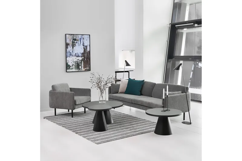 Soli Forlengingsbart Sofabord 66 cm Rundt - Glass/Svart/Matt Svart - Møbler - Bord - Sofabord & salongbord