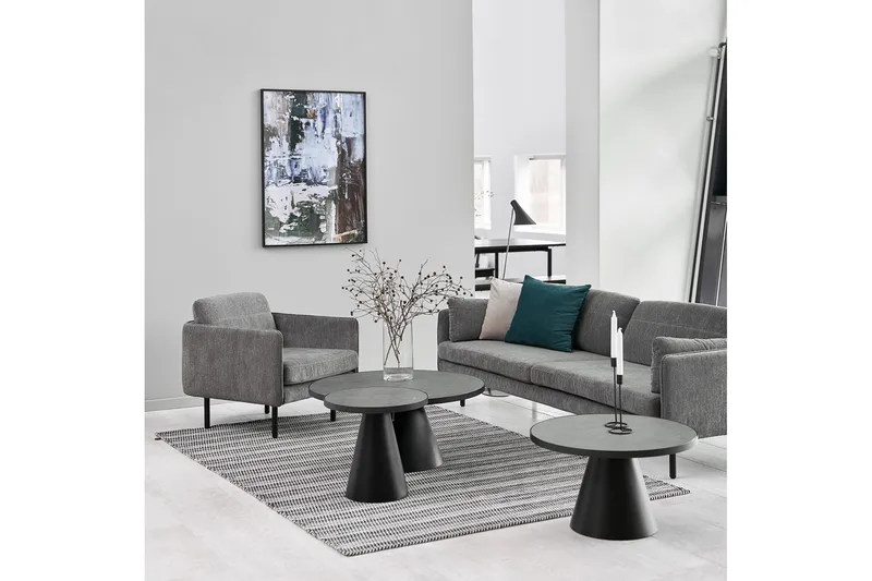 Soli Forlengingsbart Sofabord 66 cm Rundt - Glass/Svart/Matt Svart - Møbler - Bord - Sofabord & salongbord