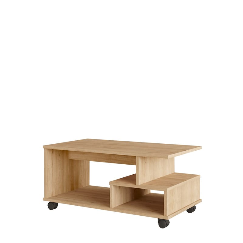 Solven 90x42,5x51 cm Rektangulært Sofabord med Hyller og Hjul i Eik, Brun