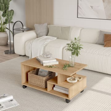 Solven 90x42,5x51 cm Rektangulært Sofabord med Hyller og Hjul i Eik - Brun - Møbler - Bord - Sofabord & salongbord - Sofabord med hjul