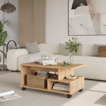 Solven 90x42,5x51 cm Rektangulært Sofabord med Hyller og Hjul i Eik - Brun - Møbler - Bord - Sofabord & salongbord - Sofabord med hjul