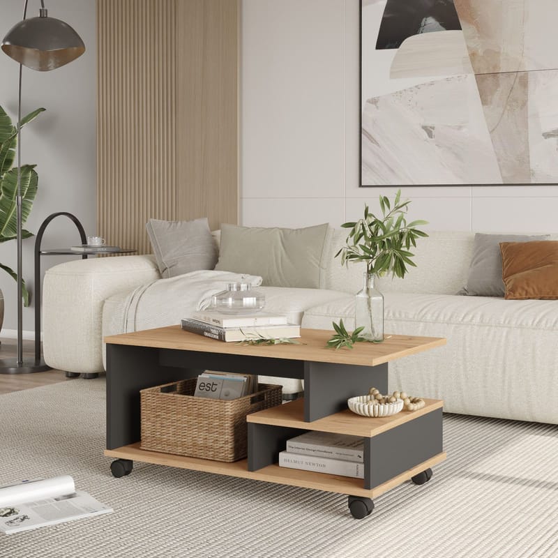 Solven Sofabord 90x42,5x51 cm - Eik og antrasitt - Møbler - Bord - Sofabord & salongbord