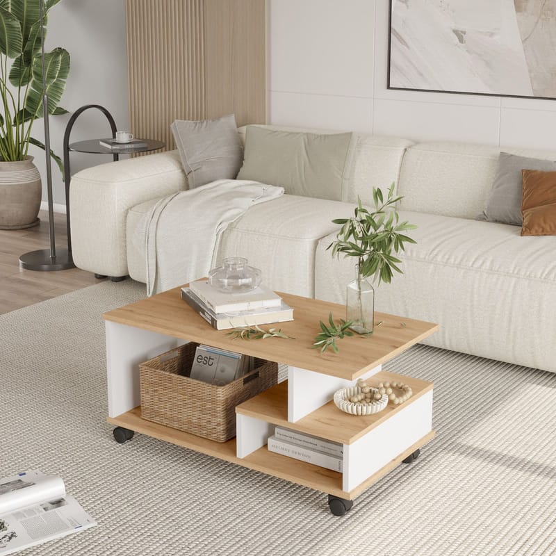 Solven Sofabord 90x42,5x51 cm - Eik og hvit - Møbler - Bord - Sofabord & salongbord