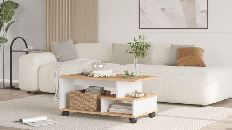 Solven Sofabord 90x42,5x51 cm - Eik og hvit - Møbler - Bord - Sofabord & salongbord