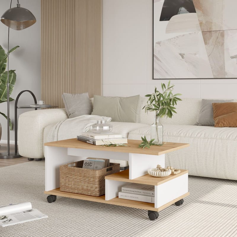 Solven Sofabord 90x42,5x51 cm - Eik og hvit - Møbler - Bord - Sofabord & salongbord