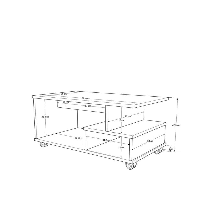 Solven Sofabord 90x42,5x51 cm - Eik/Antrasitt - Møbler - Bord - Sofabord & salongbord - Sofabord med hjul