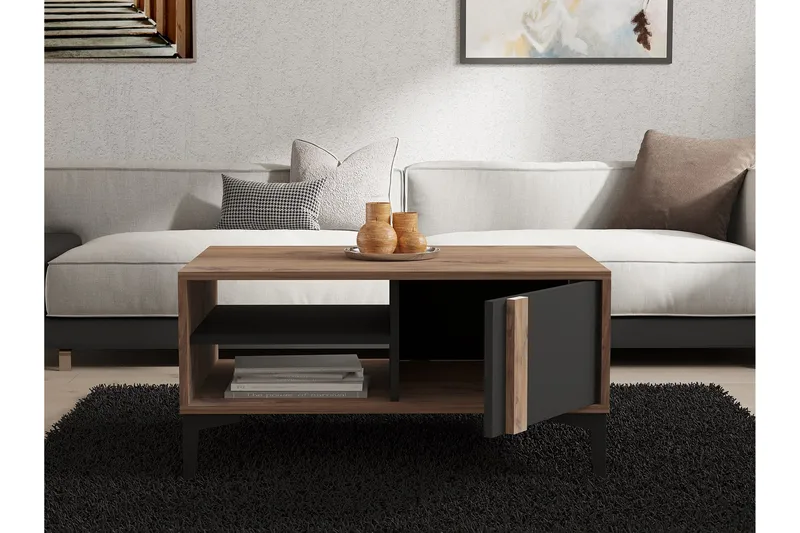 Sonay 90 cm Rektangulært Sofabord med Hyller i Lakkert Tre - Brun - Møbler - Bord - Sofabord & salongbord