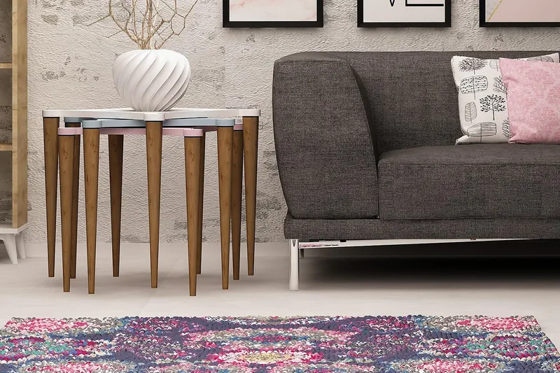 Springtime Settbord 50 cm 3 Bord - Hvit/Rosa/Blå - Møbler - Bord - Sofabord & salongbord