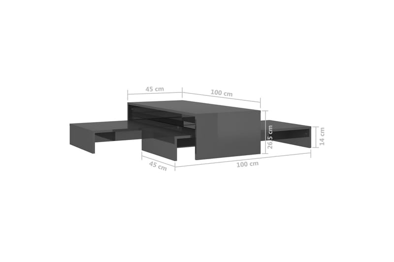 Stablebart salongbordsett høyglans grå 100x100x26,5 cm - Grå - Sofabord & salongbord - Settbord