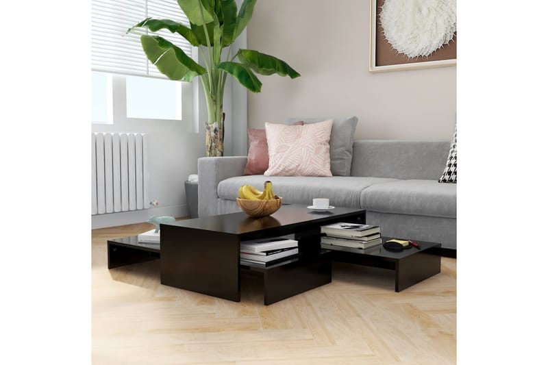 Stablebart salongbordsett svart 100x100x26,5 cm sponplate - Svart - Sofabord & salongbord - Settbord