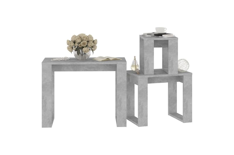 Stablebord 3 stk betonggrå sponplate - Grå - Sofabord & salongbord - Settbord