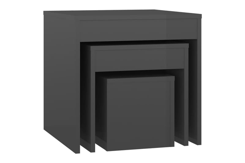Stablebord 3 stk høyglans grå sponplate - Grå - Sofabord & salongbord - Settbord