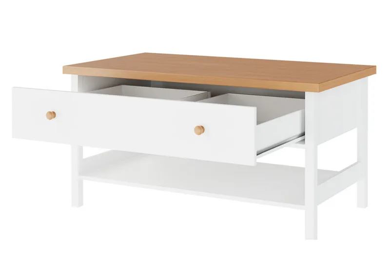 Storys Sofabord 110 cm med Oppbevaringsskuff + Hylle - Beige/Hvit - Møbler - Bord - Sofabord & salongbord - Sofabord med oppbevaring