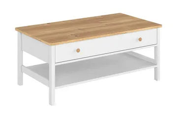 Storys Sofabord 110 cm med Oppbevaringsskuff + Hylle - Beige/Hvit - Møbler - Bord - Sofabord & salongbord - Sofabord med oppbevaring