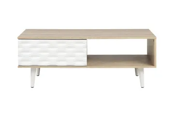 Swanea Sofabord 120 cm med Oppbevaring Skåp + Hylle - Lysebrun/Hvit - Møbler - Bord - Sofabord & salongbord - Sofabord med oppbevaring