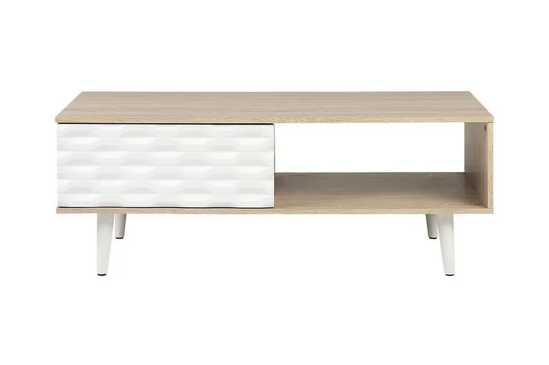 Swanea Sofabord 120 cm med Oppbevaring Skåp + Hylle, Lysebrun/Hvit