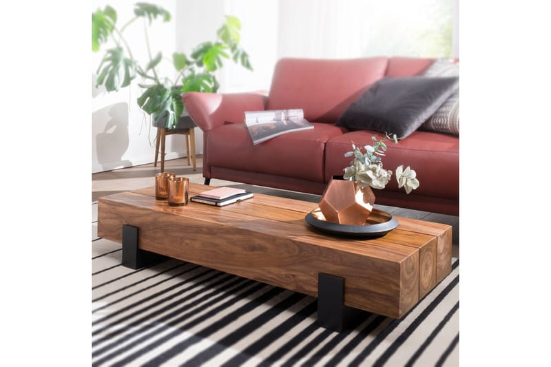Taquanna Sofabord 115 cm Rundt - Massivt Tre/Brun/Svart - Møbler - Bord - Sofabord & salongbord