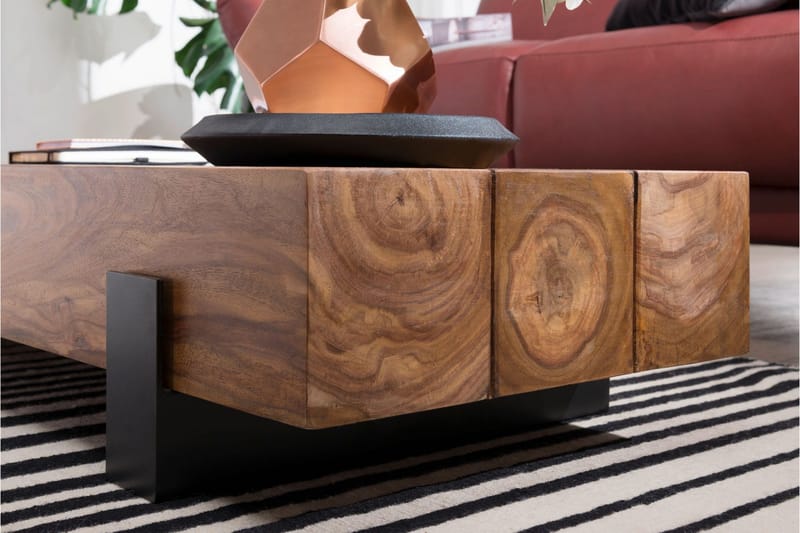 Taquanna Sofabord 115 cm Rundt - Massivt Tre/Brun/Svart - Møbler - Bord - Sofabord & salongbord